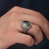 Silver Black Zircon Stone Men's Ring